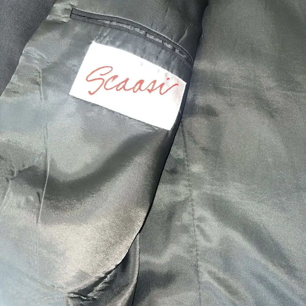 Scaasi Men’s 100% Wool Lined Gray StripeDouble Breasted Suit Jacket Size 48 Long - Picture 5 of 9